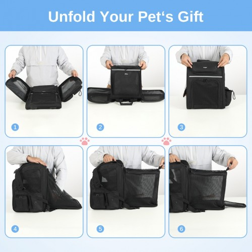 PTD2441 - Dogat Expandable And Foldable Pet Backpack Carrier with Ventilated Mesh Windows Comfortable & Secure Design - Black