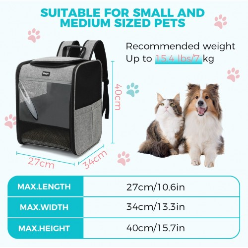 PTD2440 - Dogat Foldable And Durable Pet Backpack Carrier Travel Bag for Cats and Small Dogs - Grey