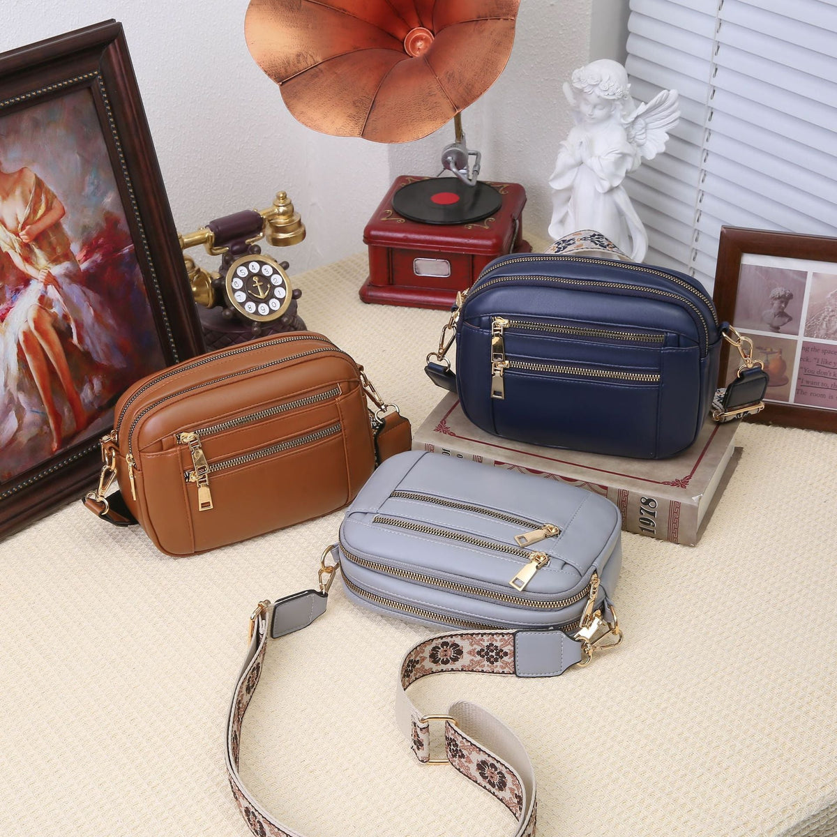 Ladies' Small Square Bag Two-tone Leather Crossbody Bag Large-capacity PU Crossbody Wallet Multi-functional For Women's Bag