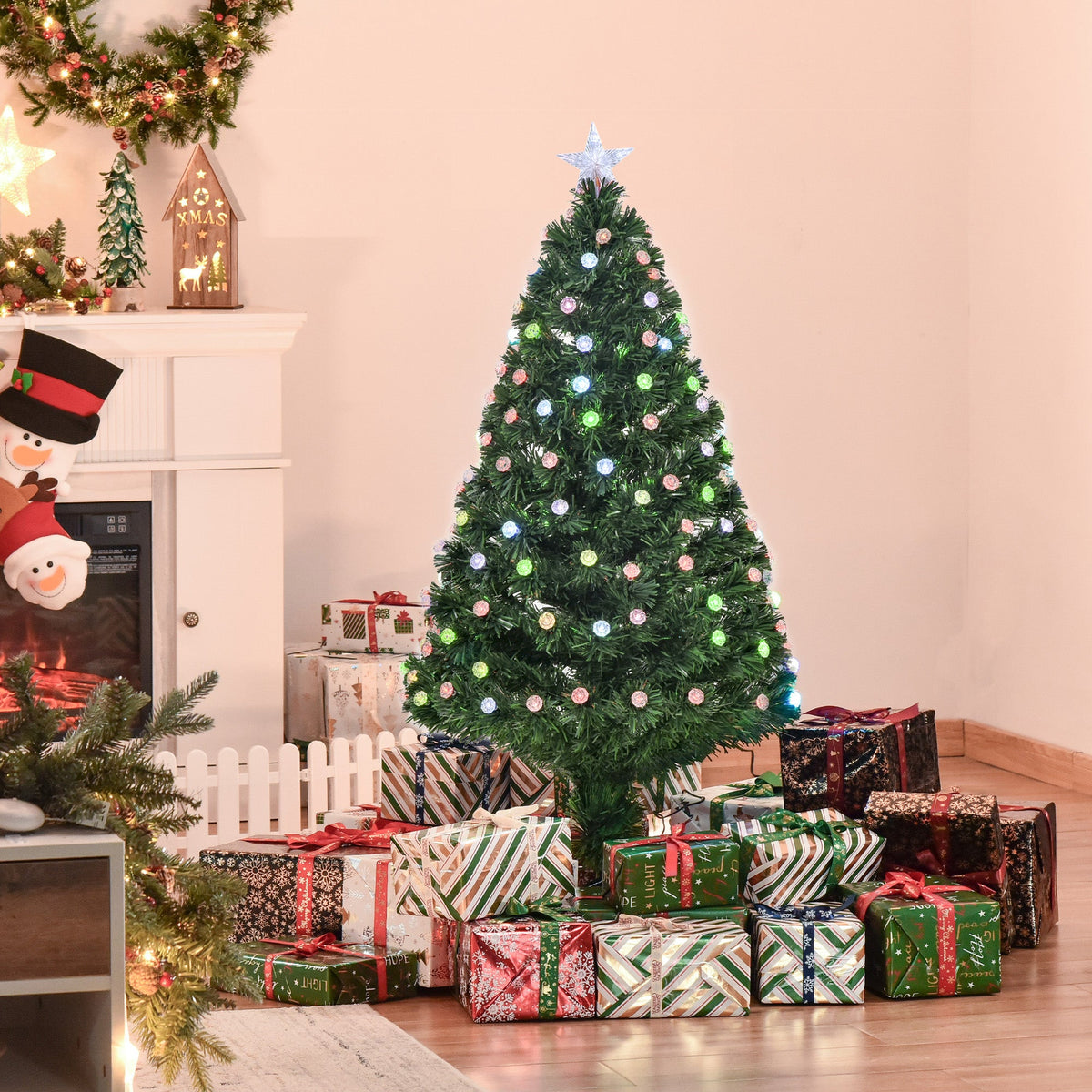 4FT PreLit Artificial Christmas Tree Fibre Optic Deco LED Light Xmas Deco Green
