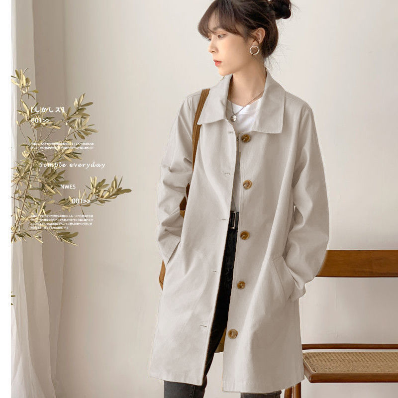 Women's Simple Early Autumn Mid-length Trench Coat