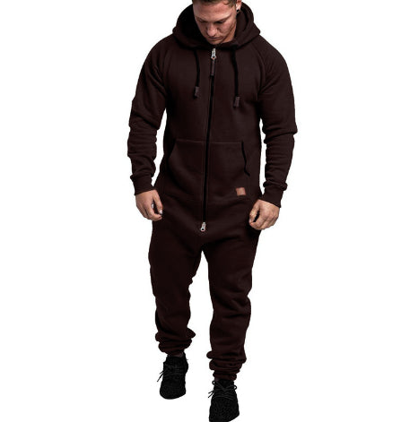 Men's hooded fleece jumpsuit
