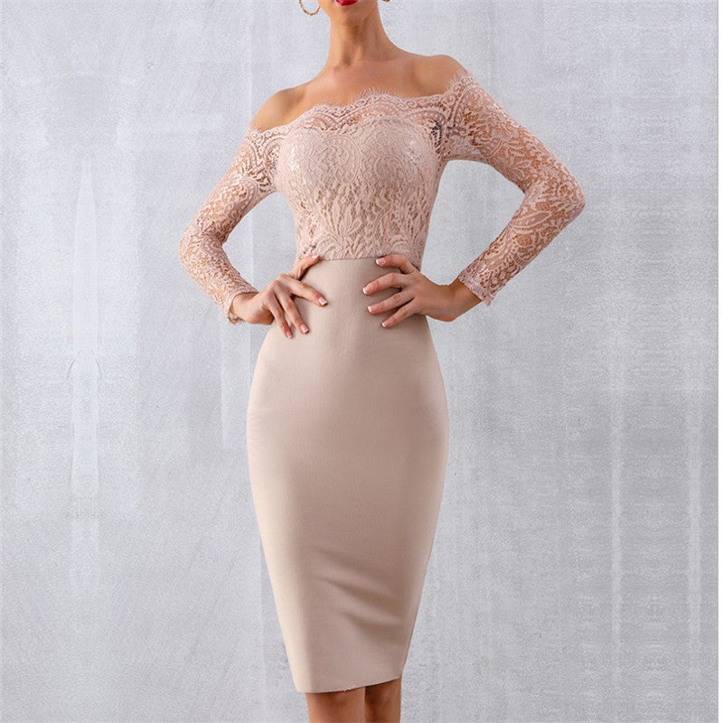 Long sleeve slash neck dress