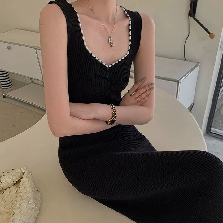 Niche Black Knitted Dress Women
