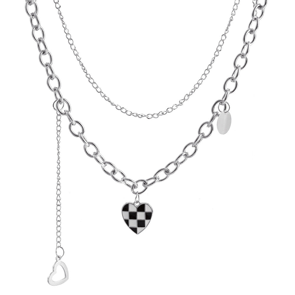 Frosty Wind Black And White Checkered Pendant Necklace Sweet Cool Trend