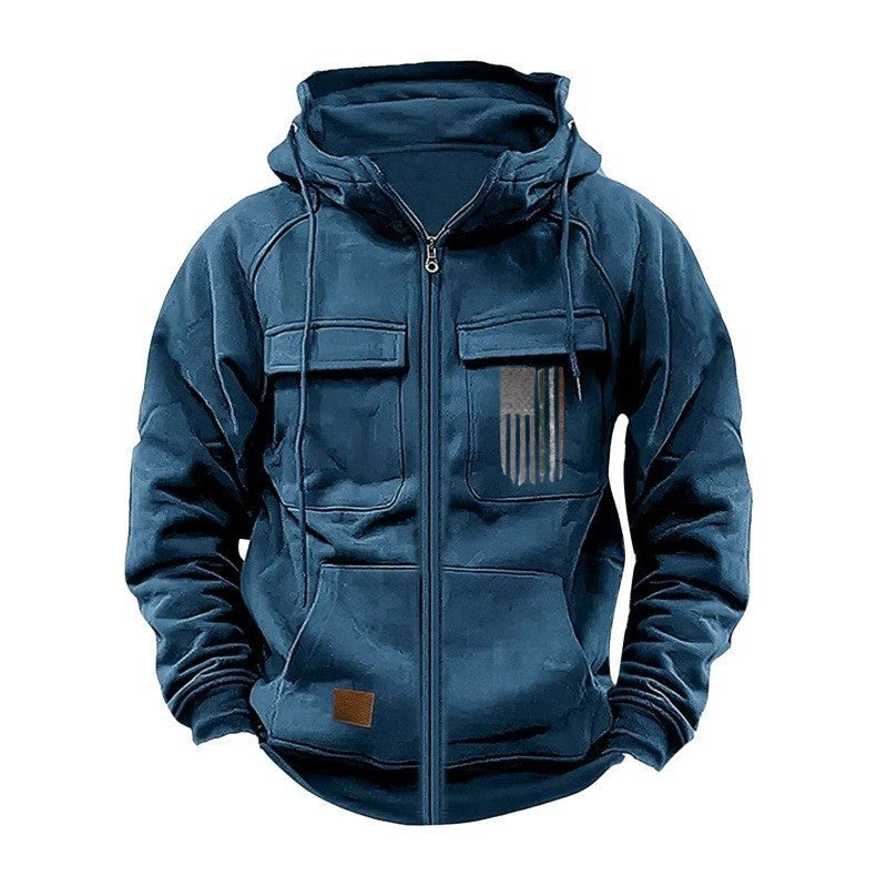 Printed Loose Zip Casual Hooded Sweatshirt