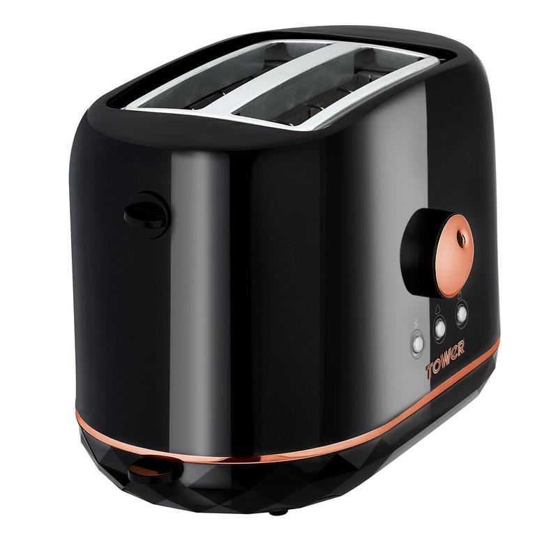 Tower Rose Gold 2 Slice Toaster Black