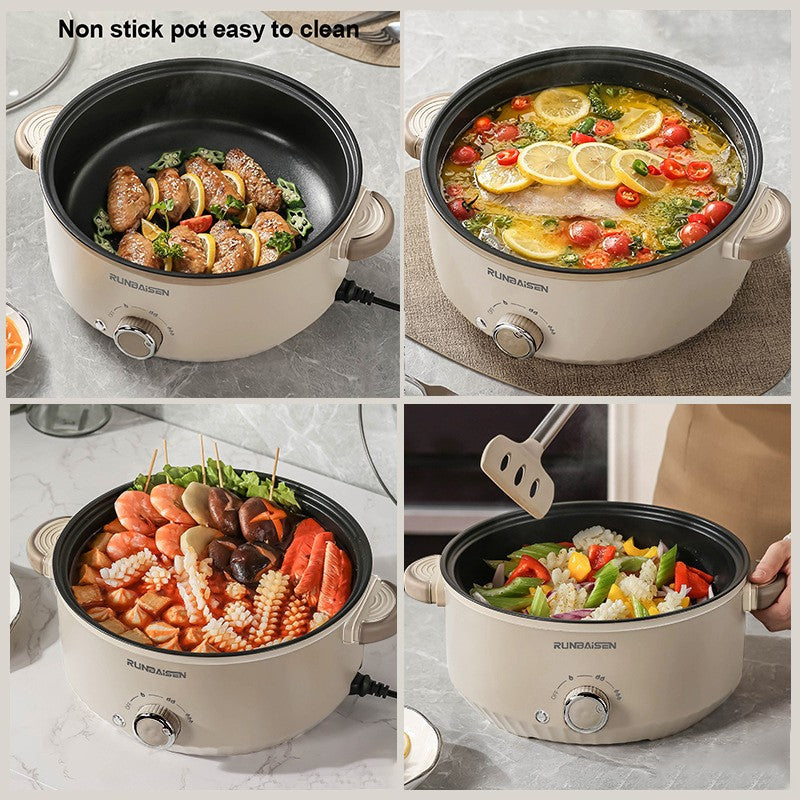 4L Electric Slow Cooker Multi Cooker Non-Stick Pot with Glass Lid Beige Kitchen