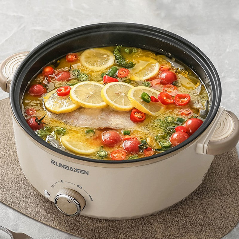 4L Electric Slow Cooker Multi Cooker Non-Stick Pot with Glass Lid Beige Kitchen