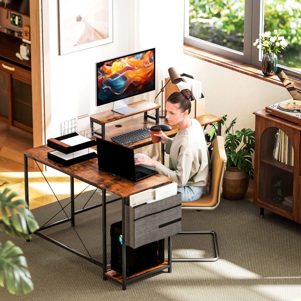 HOMCOM L-Shaped Desk 168cm | Reversible Corner Desk & 240cm Two-Person Workstation – Black/Rustic Brown