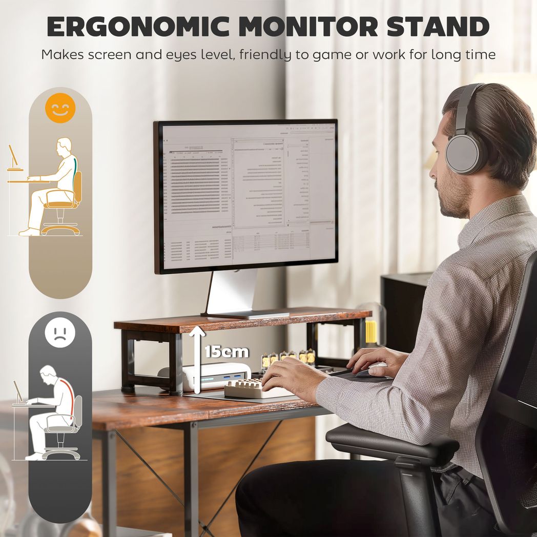 HOMCOM L-Shaped Desk 168cm | Reversible Corner Desk & 240cm Two-Person Workstation – Black/Rustic Brown