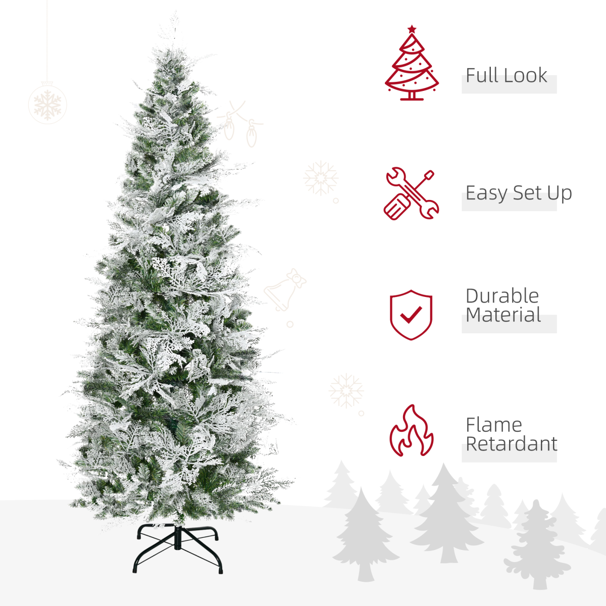 6 Foot Snow Flocked Artificial Christmas Tree Holiday with Pencil Shape HOMCOM