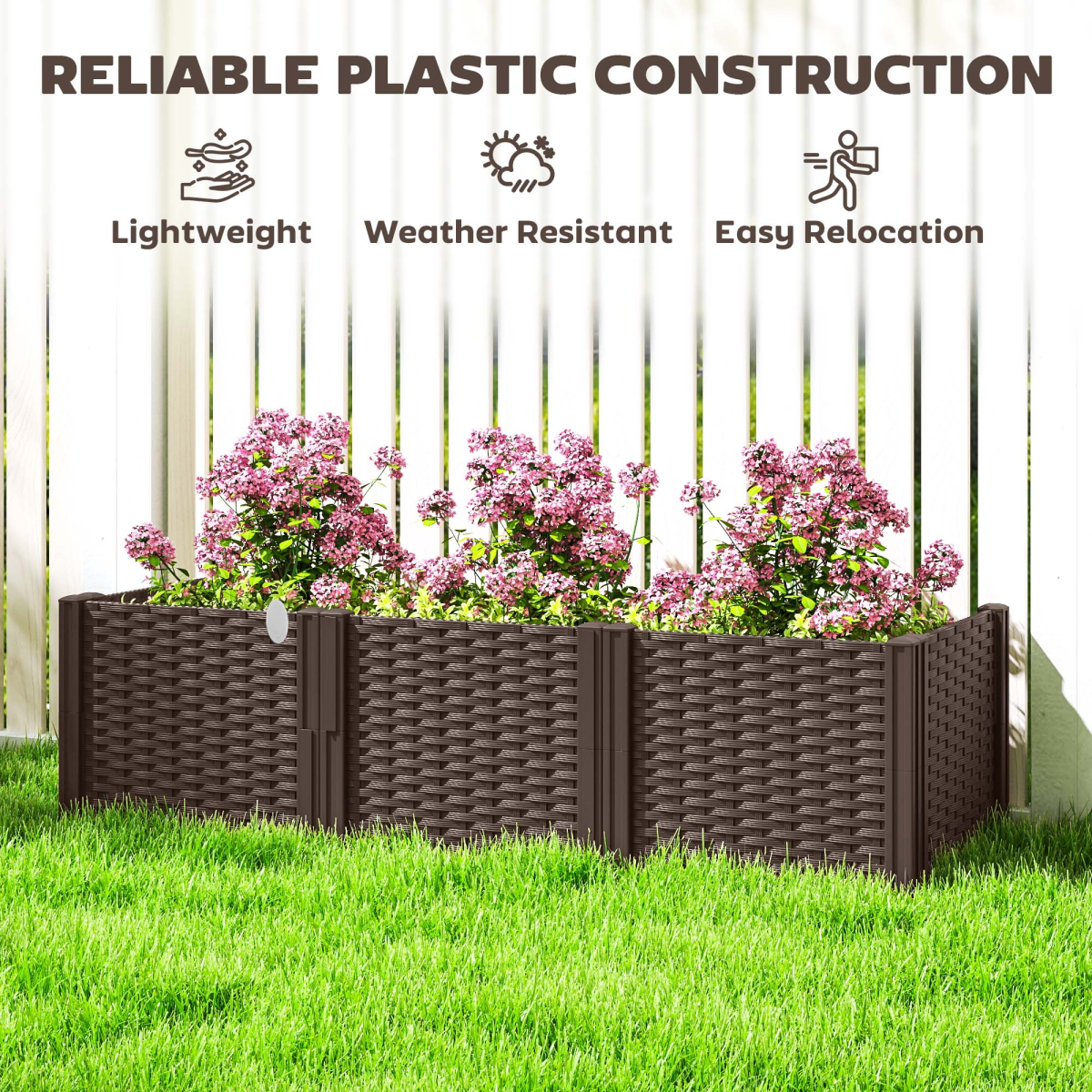 Outsunny Plastic Planter Box Kit, Modular Raised Bed for Flowers, Herbs
