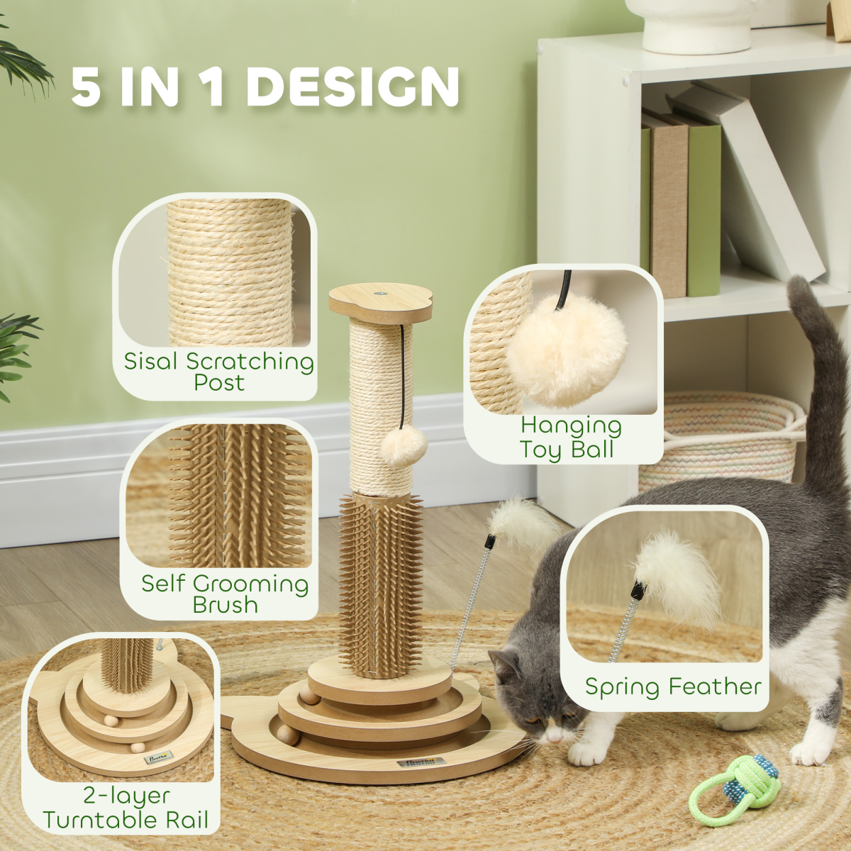 PawHut 49cm Cat Scratching Post with Interactive Track Ball Toy for Indoor