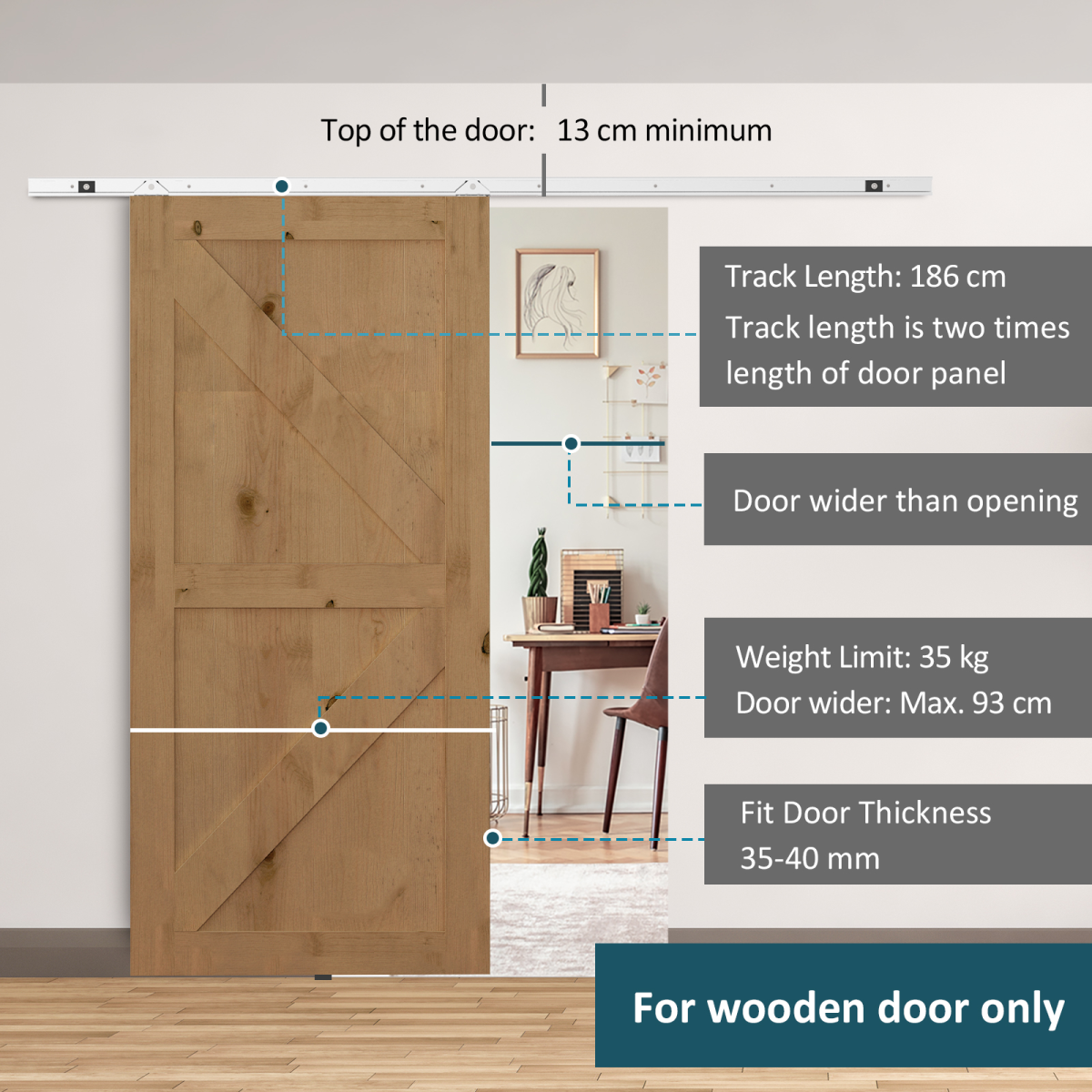Sliding Barn Door Hardware Kit Track System Gear Set Divider HOMCOM