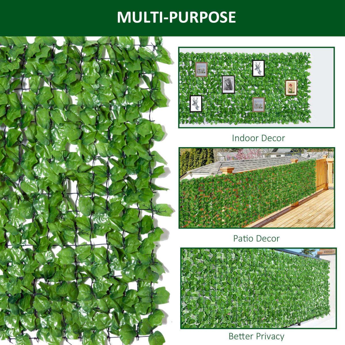 Outsunny Decorative Trellis with Artificial Leaves, 3 x 1m, Ivy Leaves