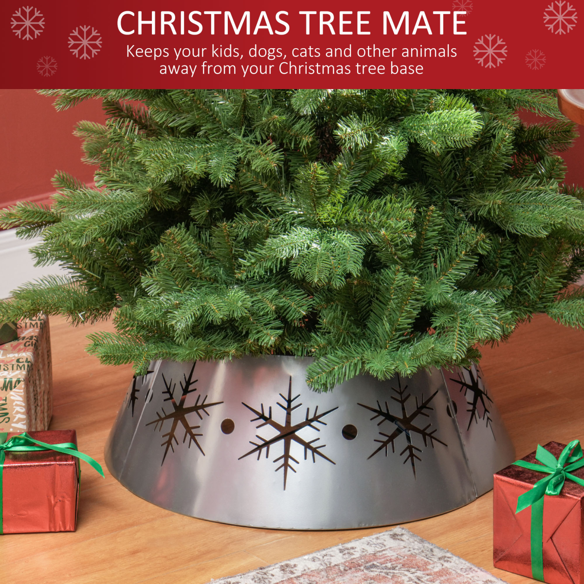 HOMCOM Christmas Tree Base Cover with Hollow Snowflake Patterns Xmas Decoration
