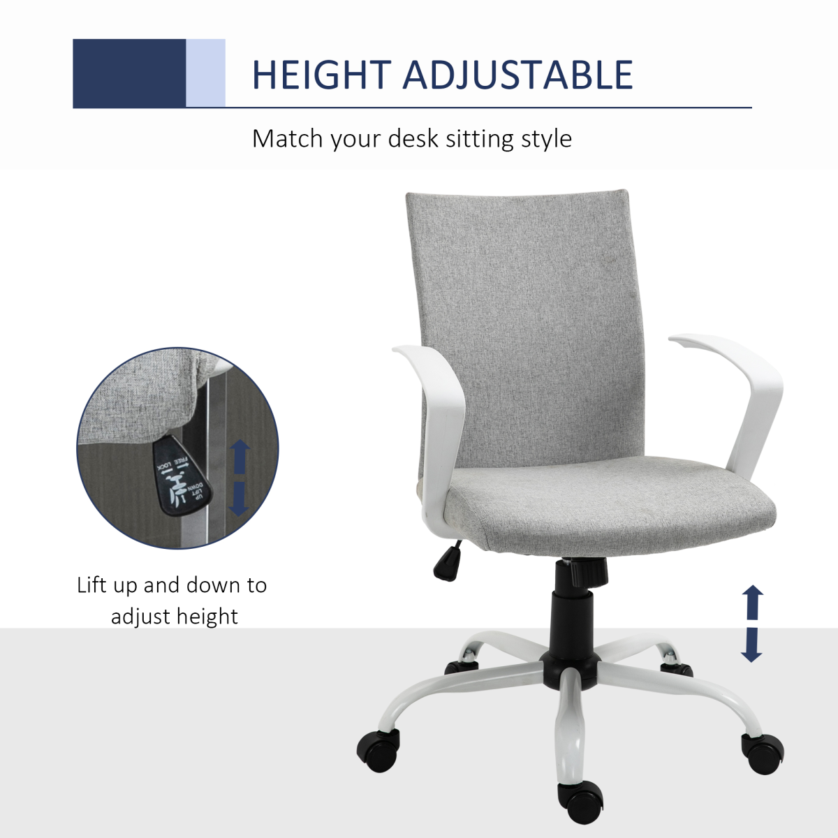 Office Chair Linen Swivel Computer Desk Chair Home Study Task Chair, Light Grey
