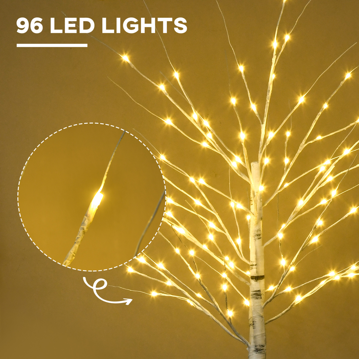 6ft Artificial White Birch Tree Light  96 Warm White Pre-Lit LED Light HOMCOM