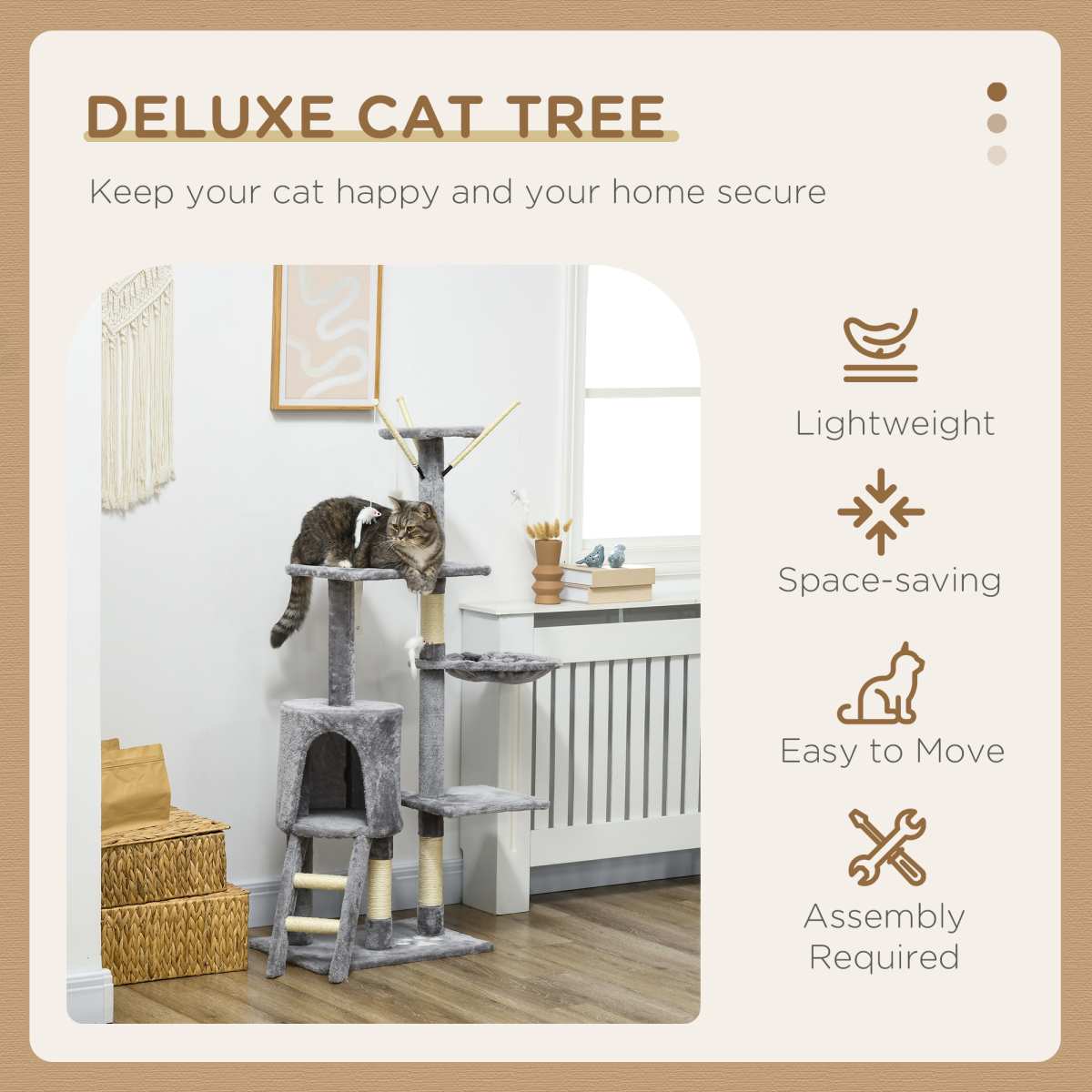 PawHut Cat Tree Kitty Activity Centre Scratching Post With Toys 5-tier Grey