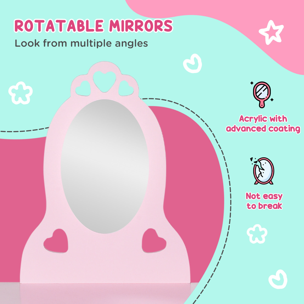 Kids Vanity Table & Stool Girls Dressing Set Make Up Desk with Mirror HOMCOM