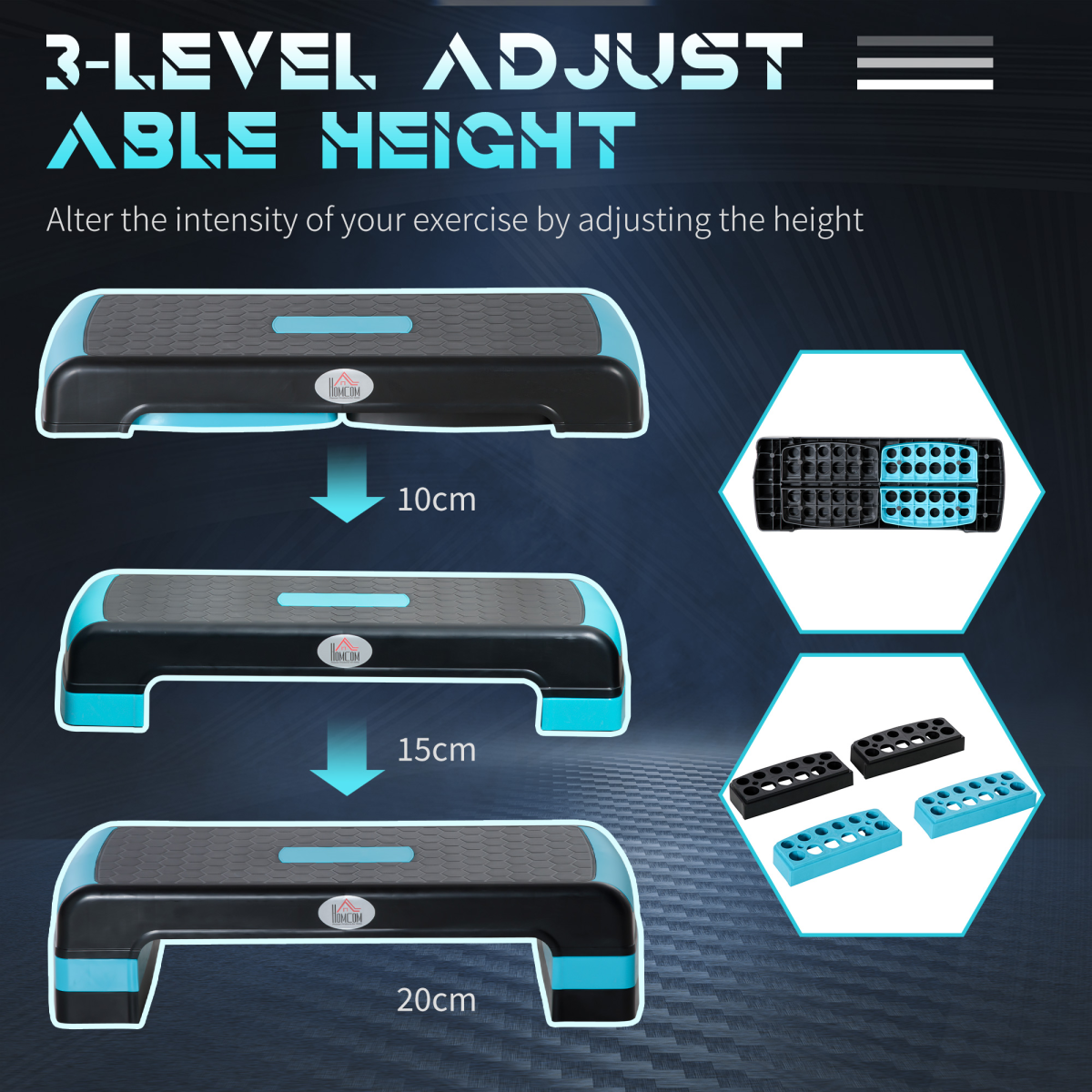 Aerobic Step Three-Level Adjustable Exercise Stepper for Home, Office HOMCOM