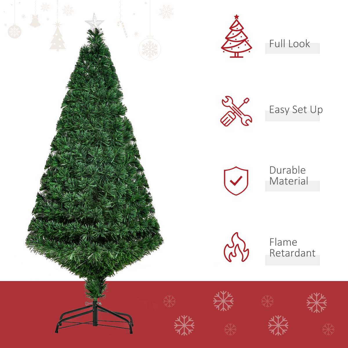 Pre-Lit Fibre Optic Artificial Christmas Tree Tree Topper Multi-Colour 5ft
