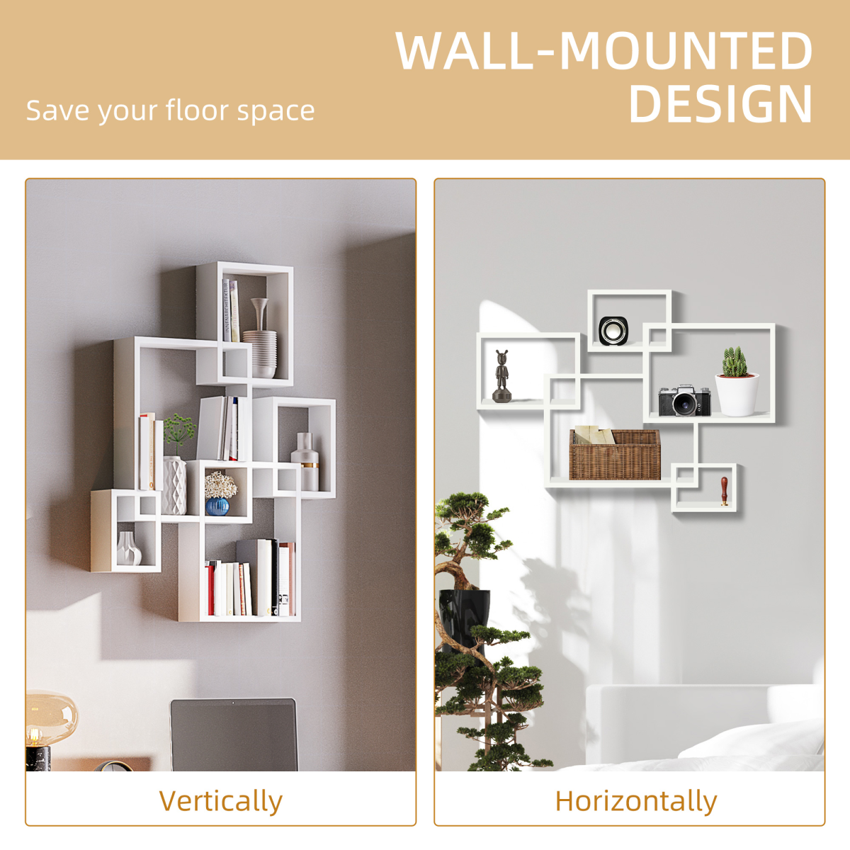 HOMCOM Floating Shelves, Interlocking Cube Shelves for Decoration, White