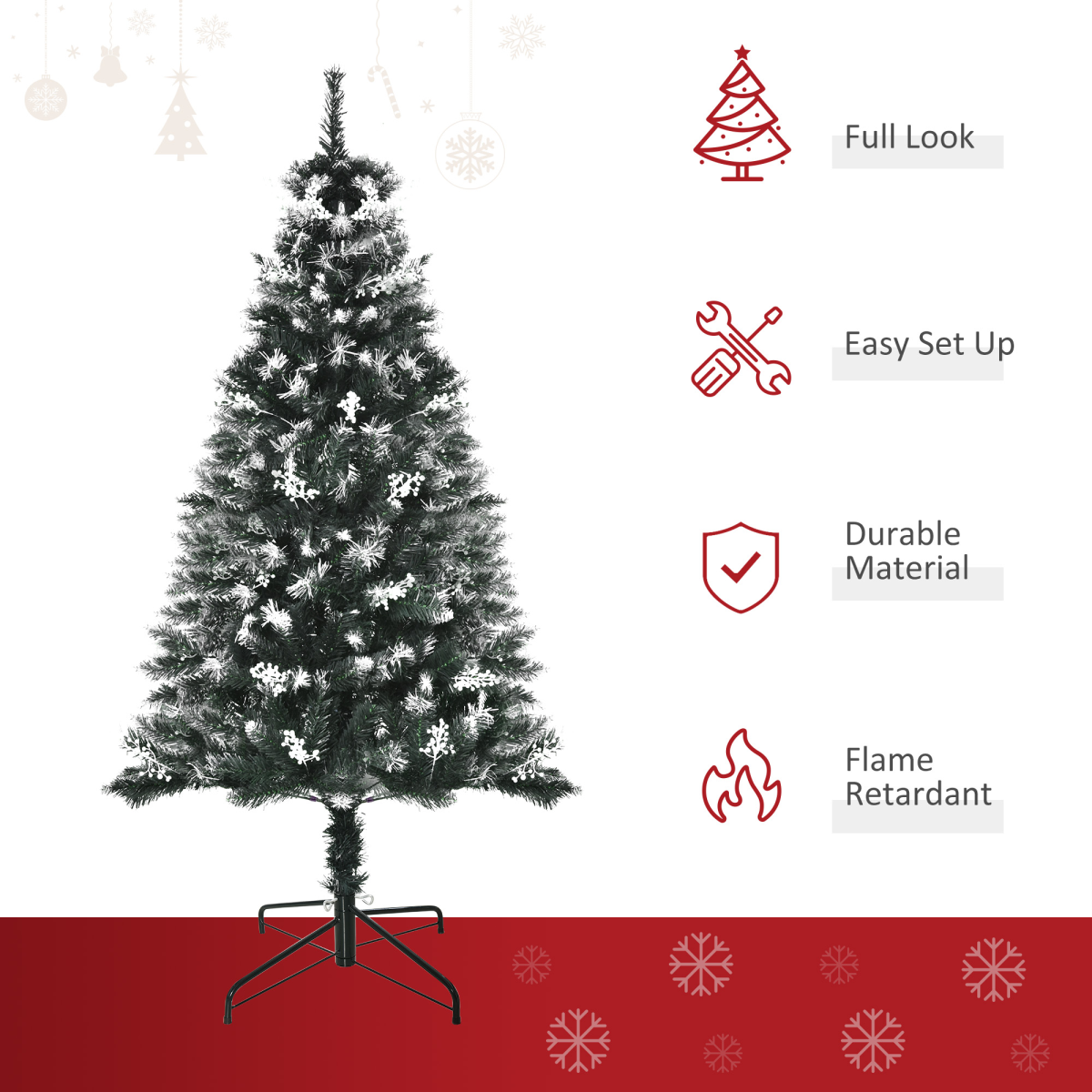 5FT Artificial SnowDipped Christmas Tree White Berries Star Topper Branch Green