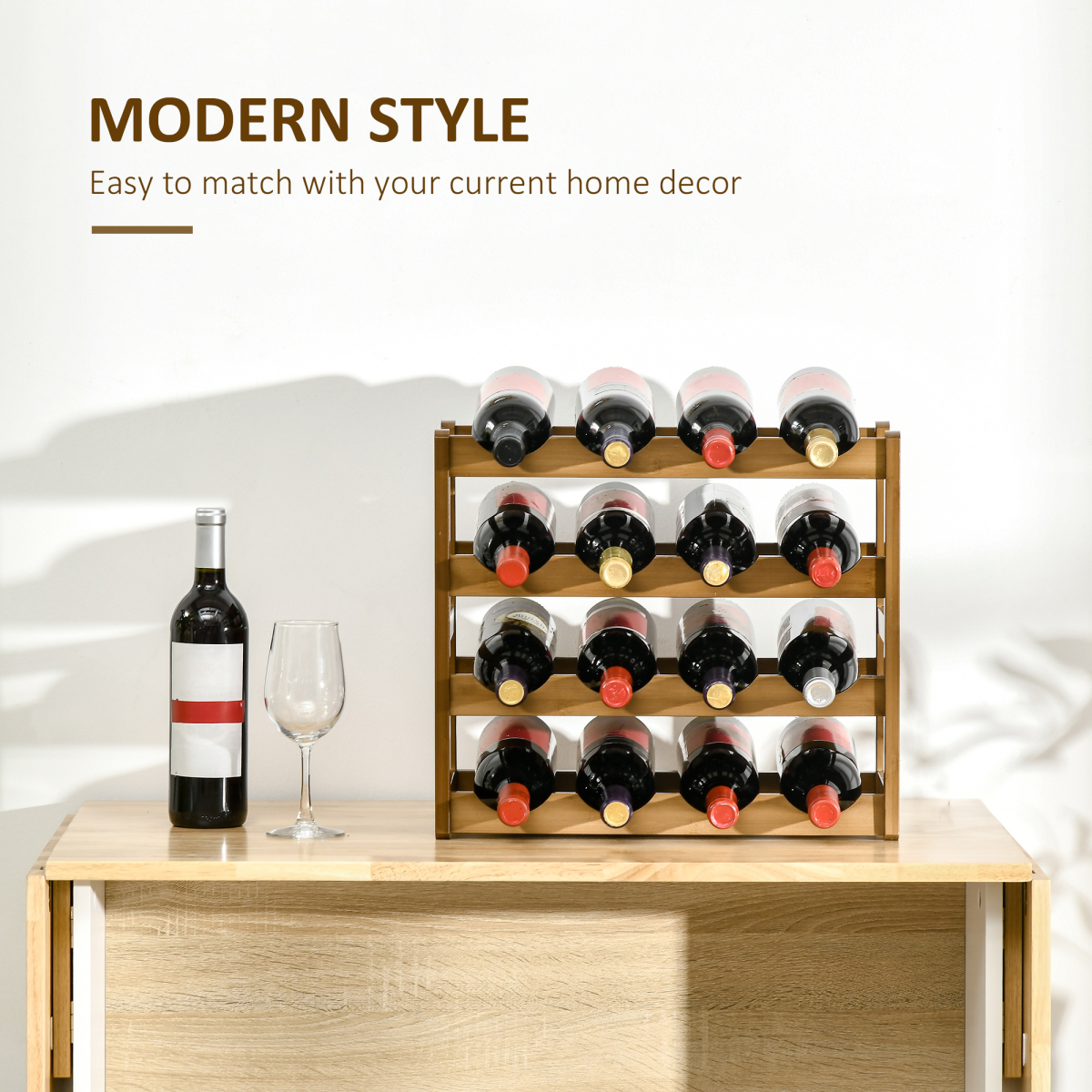 Bamboo Wine Rack 16 Bottles, 4-tier Display Storage Shelves for Countertop