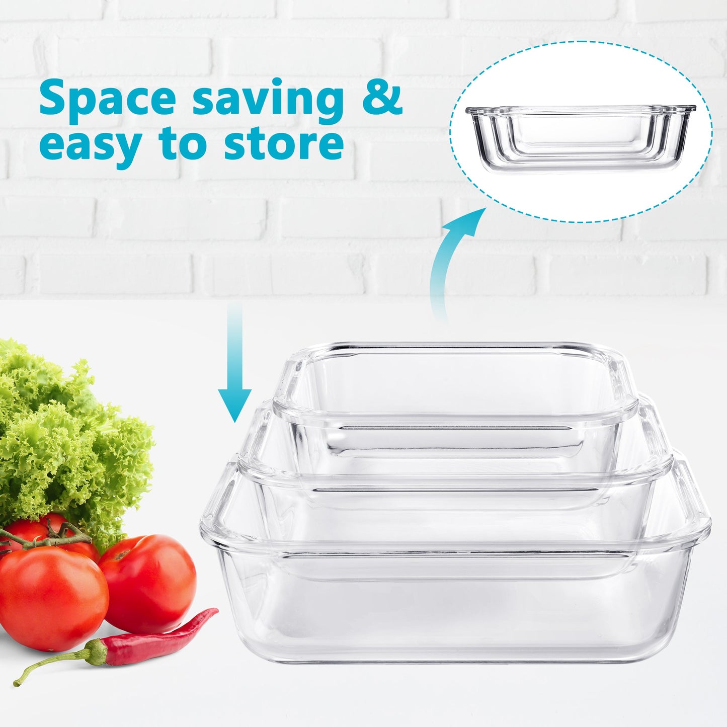Borosilicate Glass Food Storage Containers with Airtight Bamboo Lids | 3-Pack (370ml, 640ml, 1050ml)