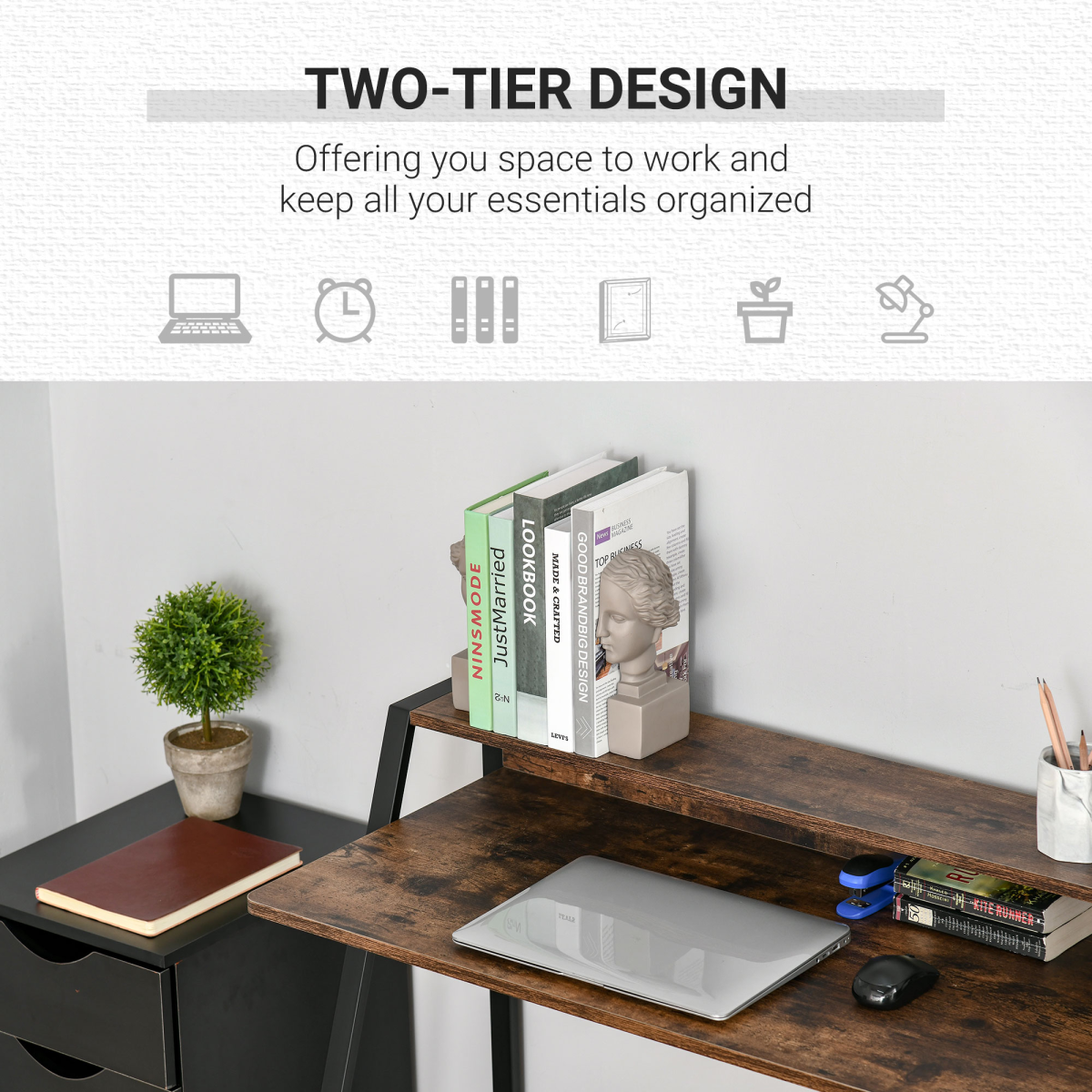 Writing Desk Computer Workstation Storage Shelf Color Rustic Brown