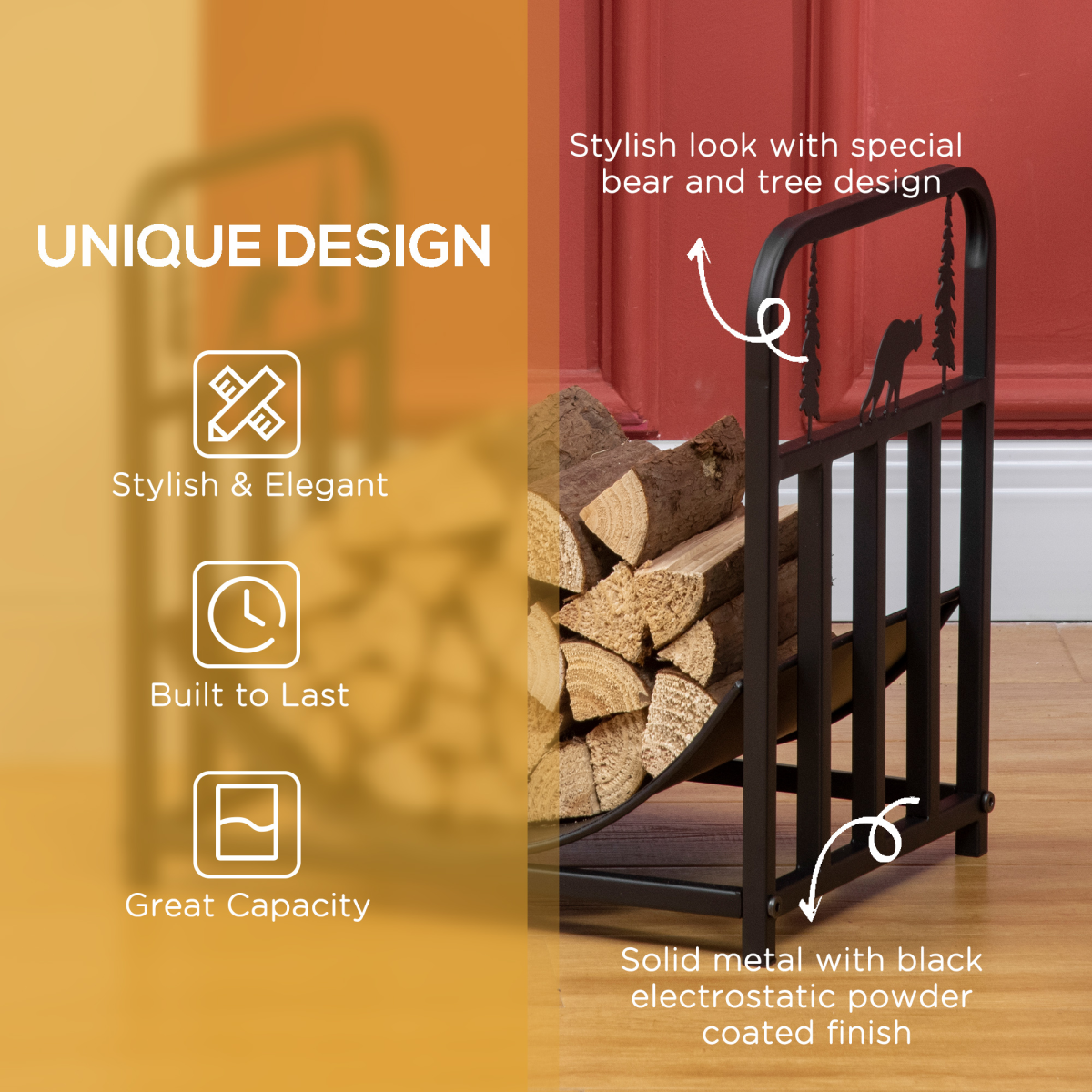 Firewood Log Rack Curved Log Holder Wood Storage Handles Rack Bear Shape