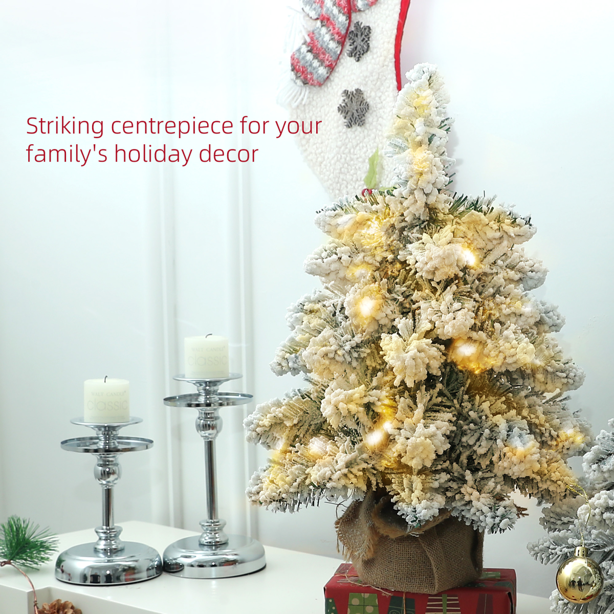 HOMCOM 2 Piece Mini Artificial Christmas Trees Flocked Tabletop Xmas Trees