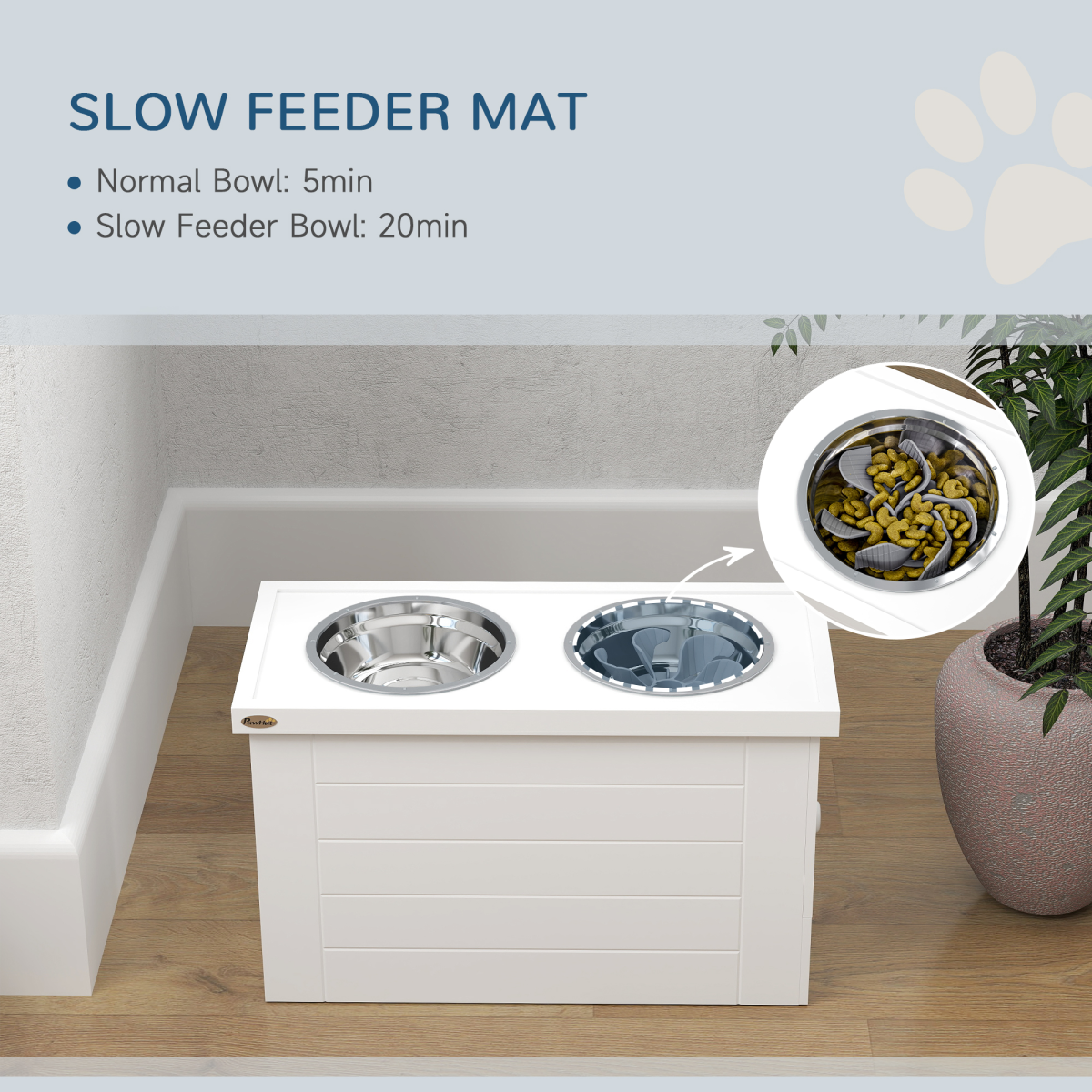 PawHut Raised Dog Bowls with Slow Feeder Mat & Semi-Auto Dispenser Function