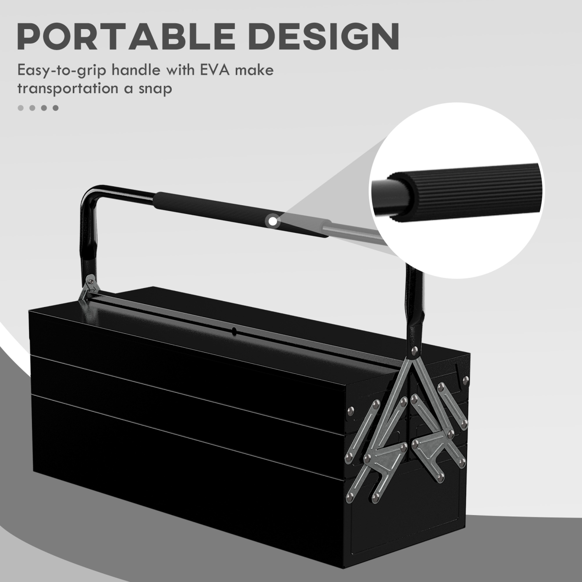 DURHAND 3 Tier Metal Toolbox with 5 Tray Carry Handle 56cmx20cmx34cm Black