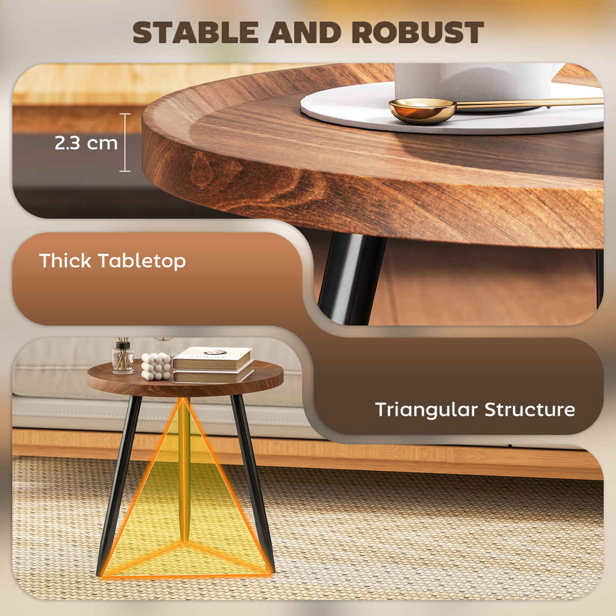 HOMCOM Modern End Side Table, Round Coffee Table, Chestnut Wood Effect