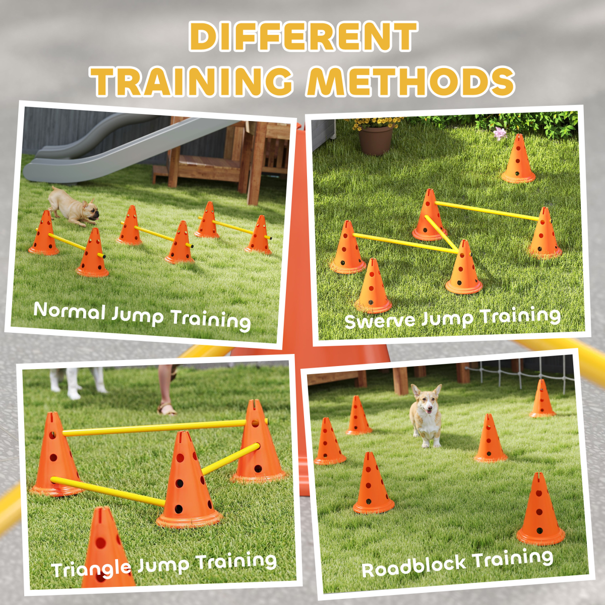 PawHut Dog Agility Equipment Set, 3 PCS Adjustable Height Jumping Obstacles
