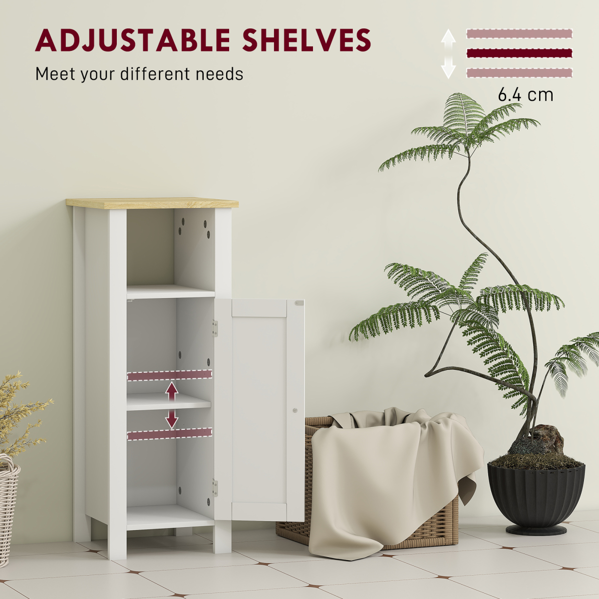 kleankin Narrow Bathroom Storage Cabinet with Open Shelf, White