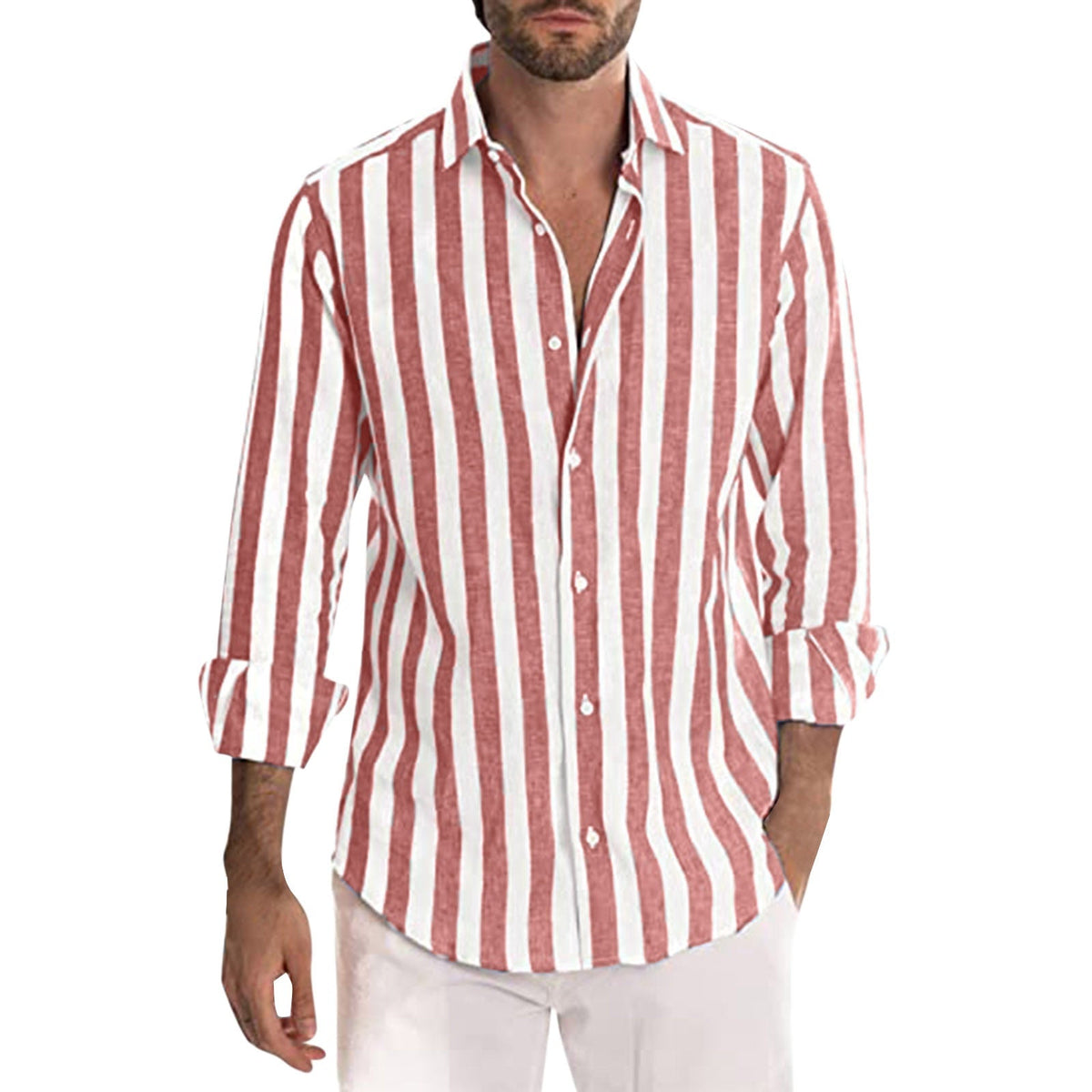 Striped Print Shirt Casual Loose Long-sleeved Shirt Men's Clothing