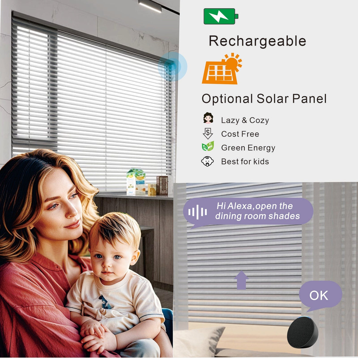 Paired With 15 Channel Remote Control And Solar Charging Panel, Electric Blinds, Intelligent Remote Blinds, Silent Motor, Cordless Sunshade, Dimmable Blinds