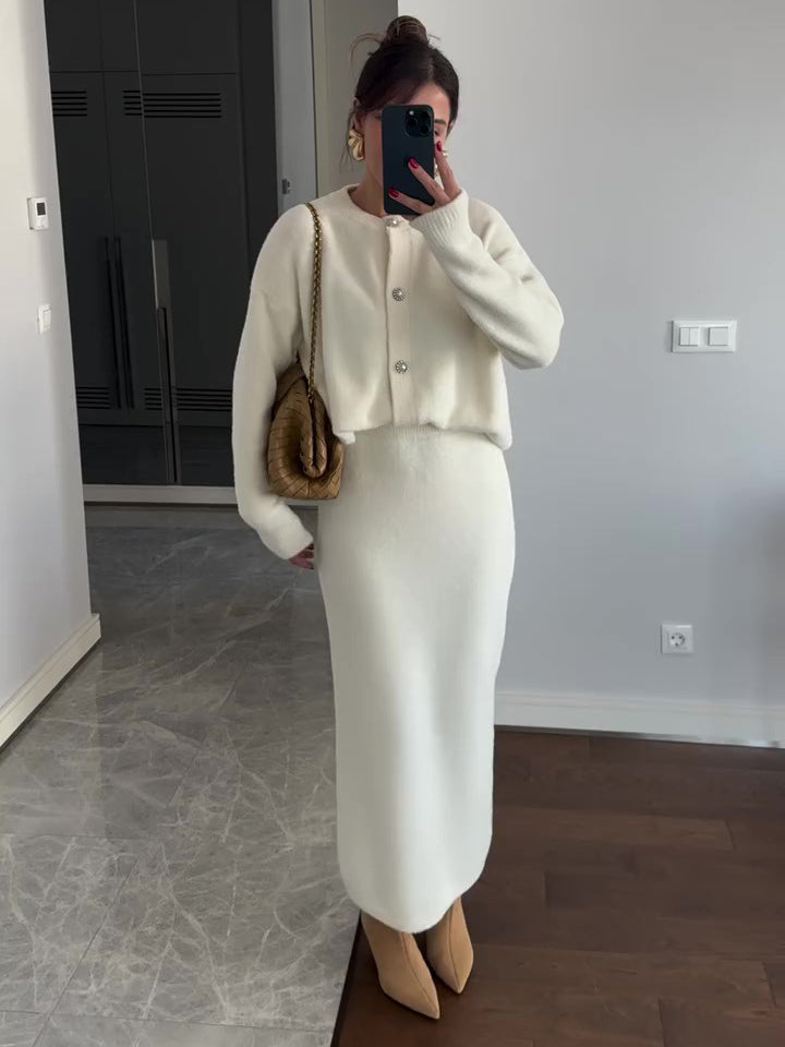 Women's 2-Piece Cardigan & Maxi Skirt Set – Elegant Co-ord Outfit