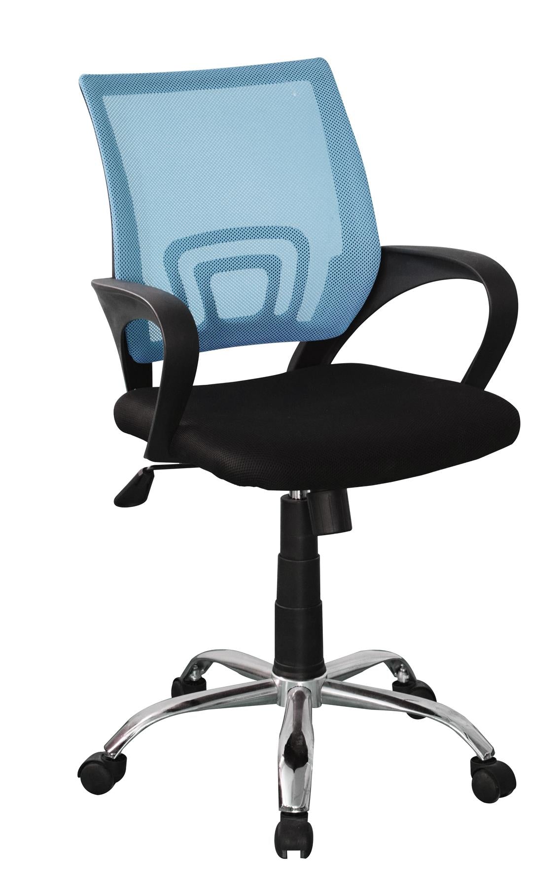 Loft Home Office Study Chair In Blue Mesh Black Fabric Seat Chrome Base