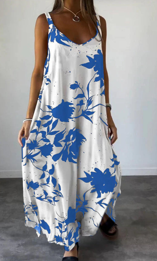 Summer Printed Sling Backless V-neck Dress