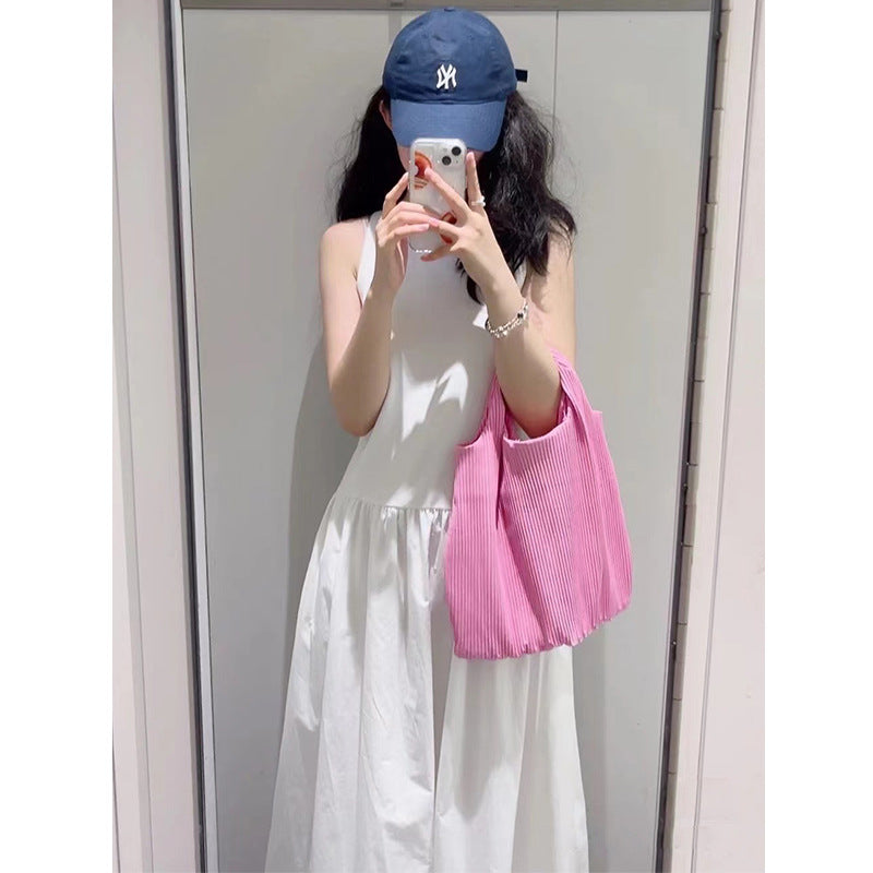Black And White Two-color Casual Round Neck Stitch Stitching Vest Dress