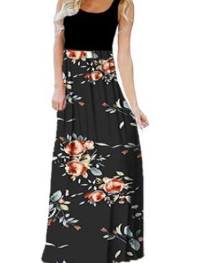 11 Color Sexy Sleeveless Round Neck Printed Patchwork Dress For Women