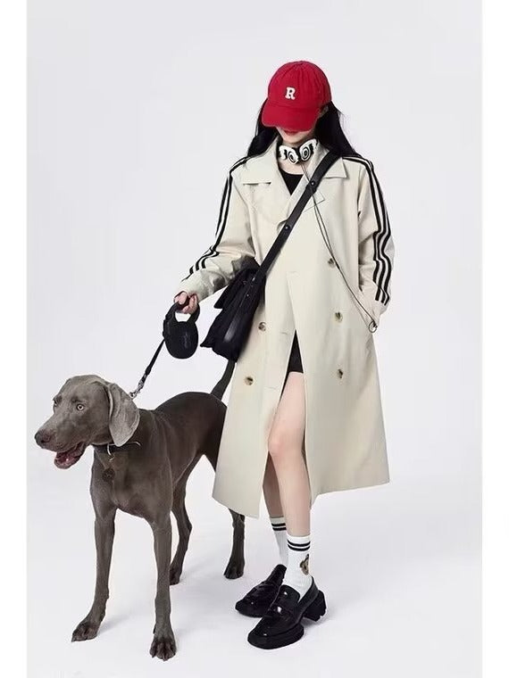 Women's Trench Coat Vintage Stripe Mid-length Coat