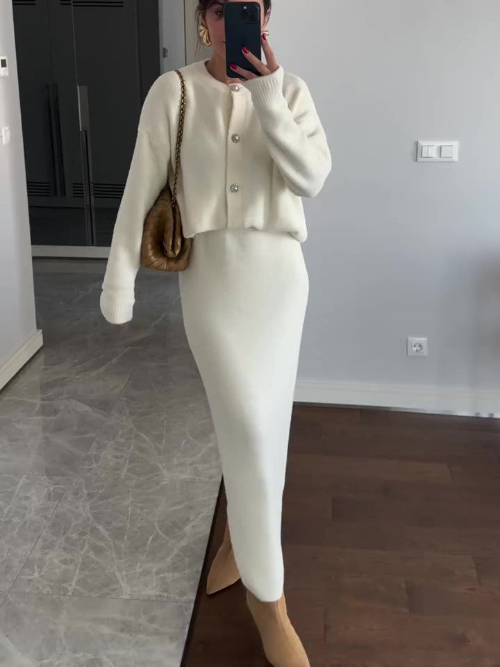Women's 2-Piece Cardigan & Maxi Skirt Set – Elegant Co-ord Outfit