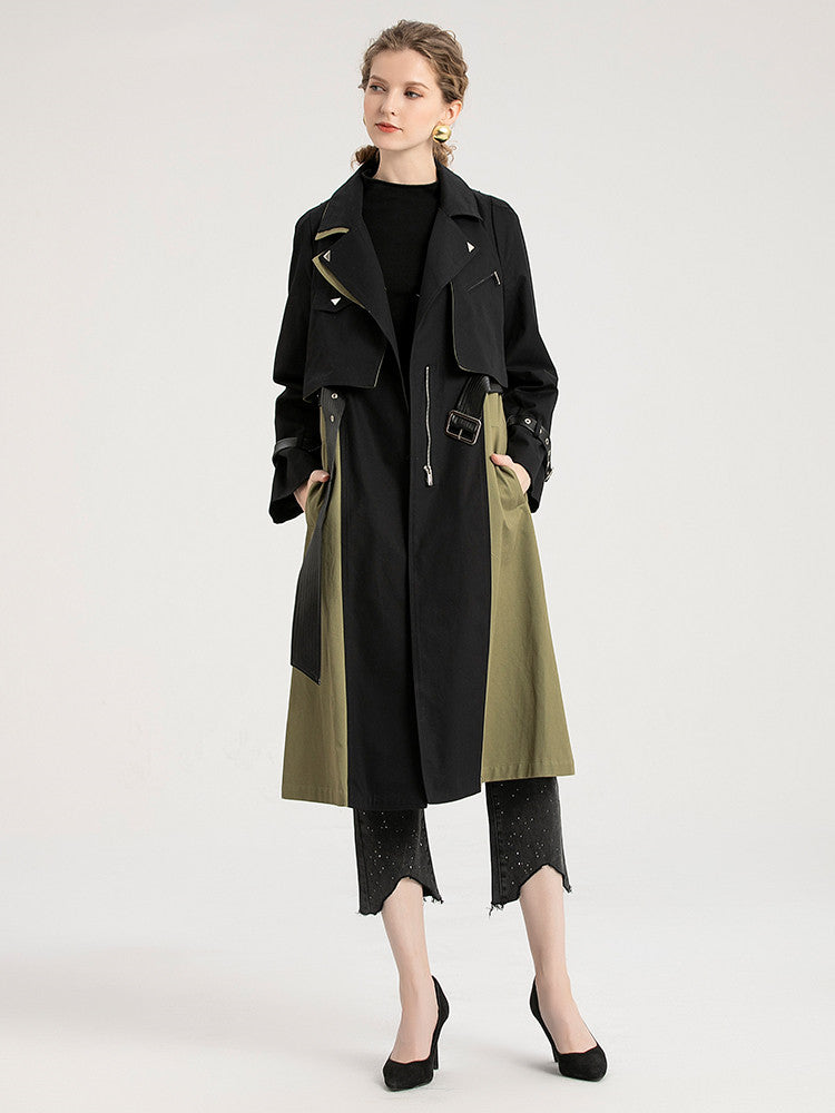 Women's New Retro Color Matching British Style Trench Coat