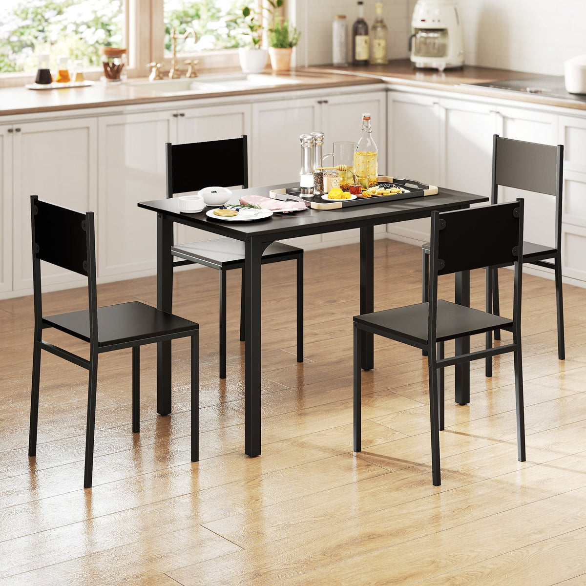 5-Piece Modern Kitchen Dining Room Furniture with Wood Rectangular Table-Coffee